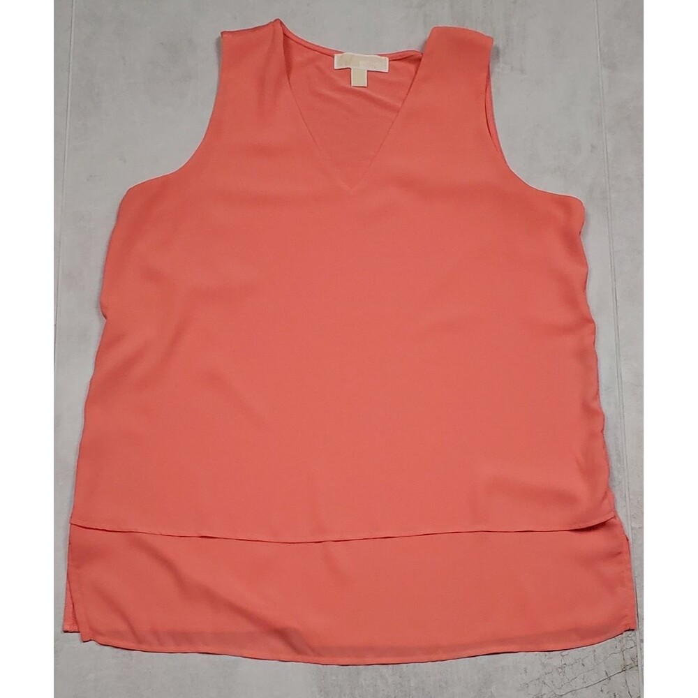 Michael Kors Women's Layered Bottom Blouse Size L Peach Pink Orange